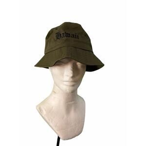 Hawaii Bucket Hat Olive Green Embroidered Script Y2K Streetwear Cotton Cap
